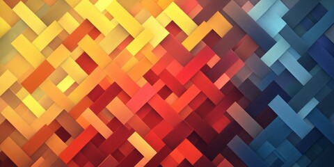 Interwoven colorful rectangular shapes create an abstract woven pattern