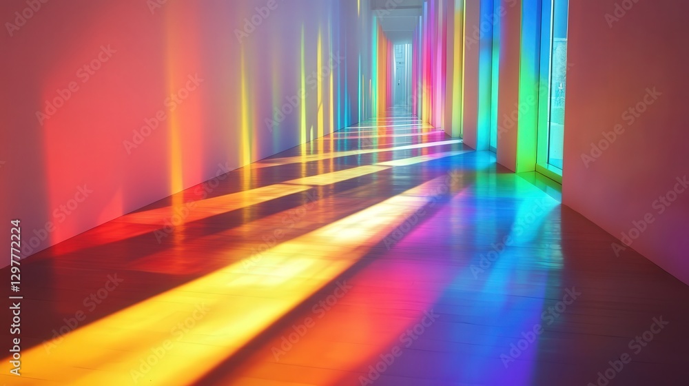 Poster holographic texture with sharp metallic reflections and a soft rainbow spectrum spreading across a s
