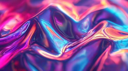 Obraz premium holographic foil texture with a glossy sheen, reflecting vibrant neon hues in a futuristic, liquid-like pattern.