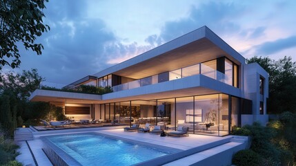 mansion with sleek modern architecture, smart technology integrated into every room, and panoramic windows offering breathtaking views.