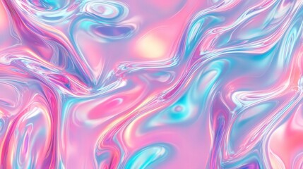 Obraz premium iridescent holographic foil with a surreal glow, featuring pastel swirls of pink, cyan, and violet in a smooth, abstract texture