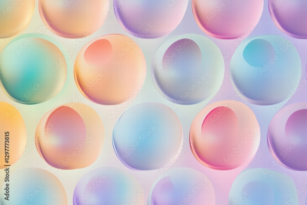 Poster Colorful soap bubbles create a vibrant repeating pattern with soft gradients and reflections. Generative AI