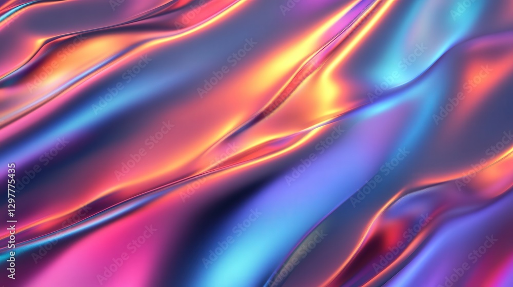 Poster holographic foil design with dynamic shifting light, creating a futuristic metallic texture that glo