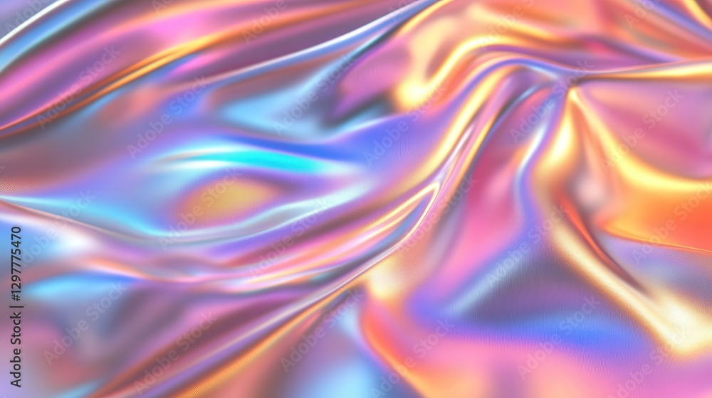 Poster holographic foil design with dynamic shifting light, creating a futuristic metallic texture that glo