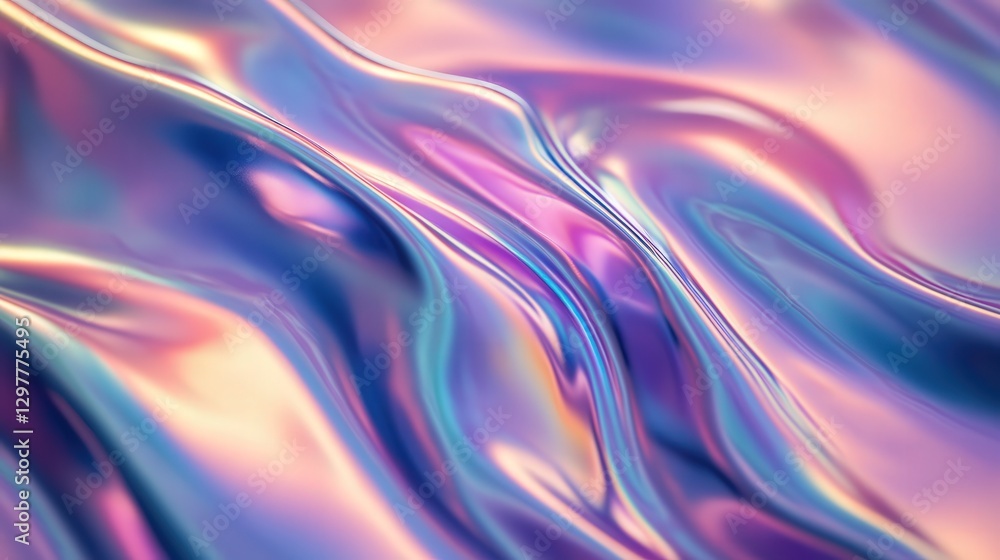 Poster holographic foil design with dynamic shifting light, creating a futuristic metallic texture that glo