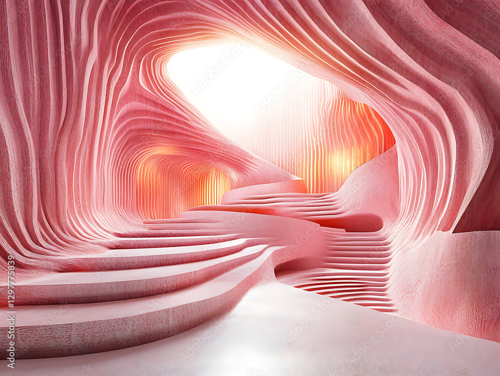 Poster Dynamic architectural space abstract interior digital rendering soft lighting unique design concept