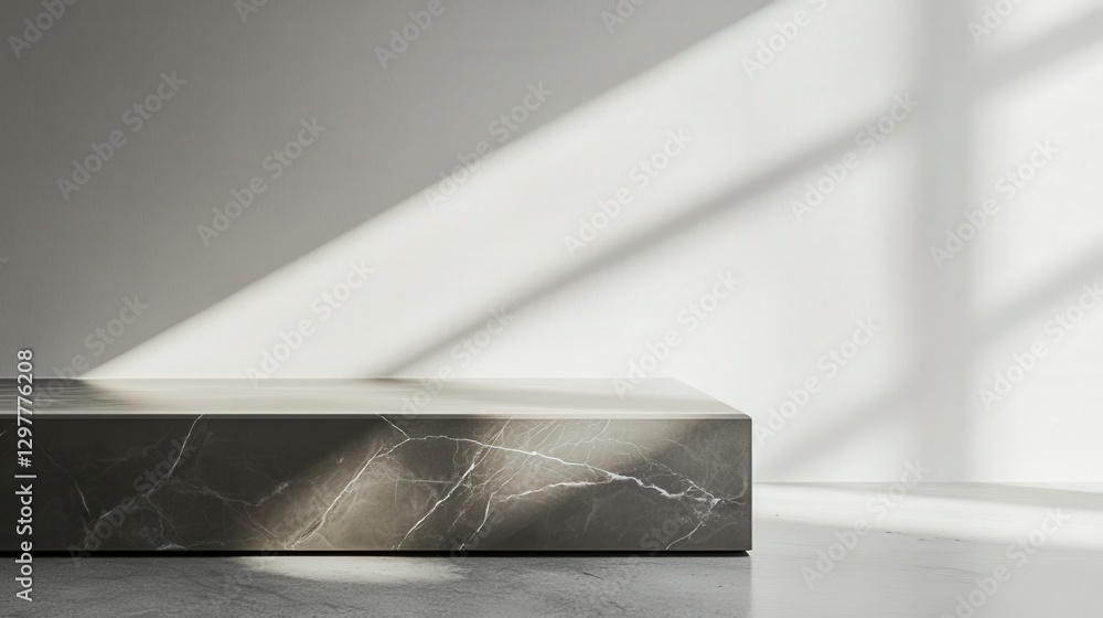 Poster smooth gray marble tabletop with a soft matte finish, enhanced by delicate shadow overlays on a neut