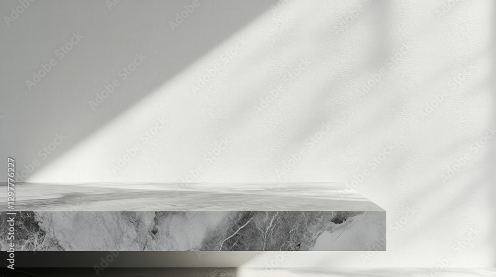 Poster smooth gray marble tabletop with a soft matte finish, enhanced by delicate shadow overlays on a neut