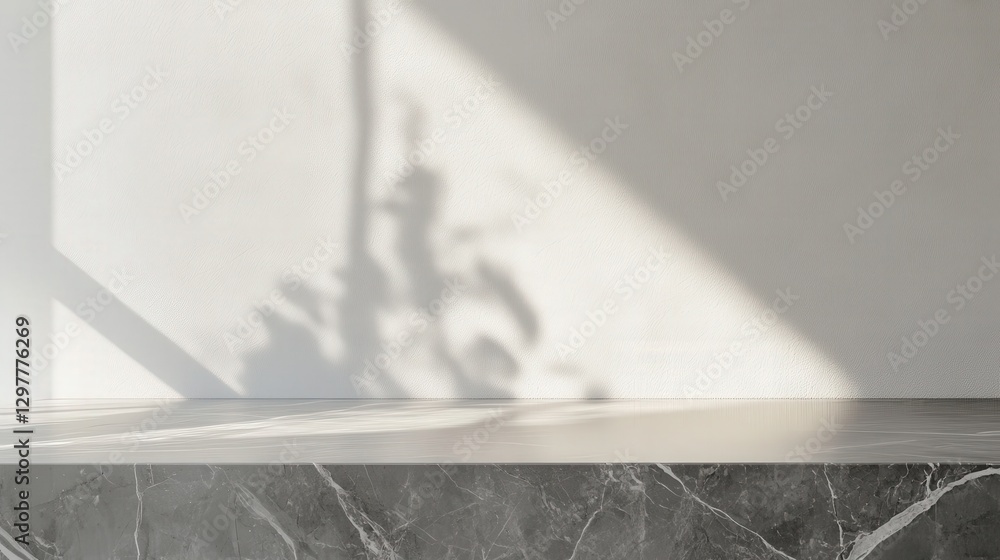 Poster smooth gray marble tabletop with a soft matte finish, enhanced by delicate shadow overlays on a neut