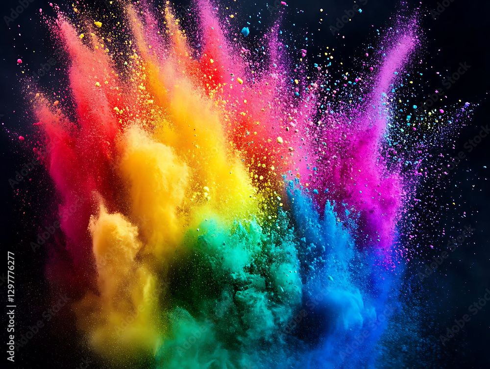 Poster vibrant color explosion abstract art digital creation dark background close-up artistic expression