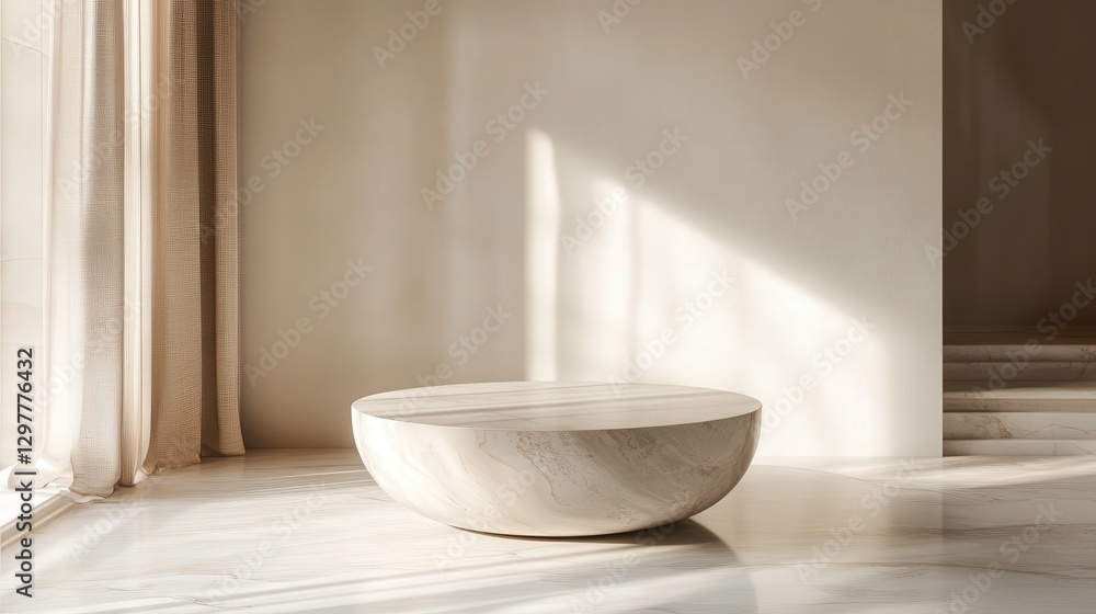 Poster marble tabletop with smooth textures, casting elegant and calming abstract shadows with minimal ligh