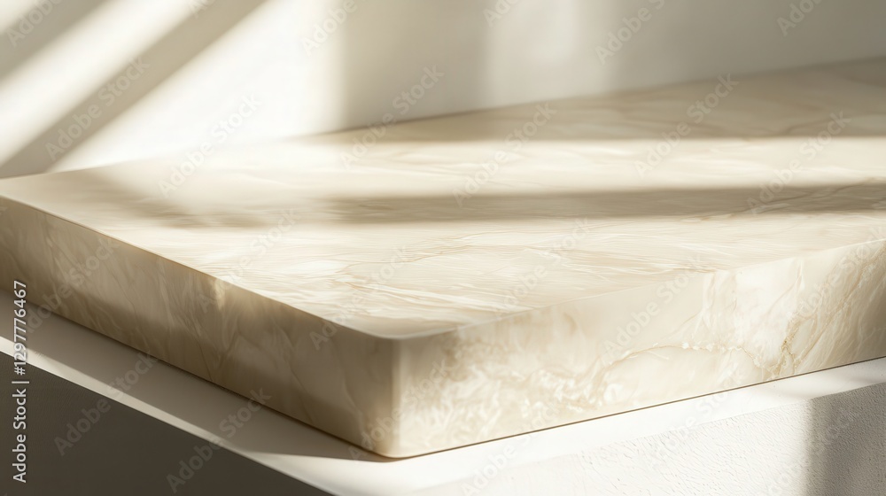 Poster marble tabletop with smooth textures, casting elegant and calming abstract shadows with minimal ligh