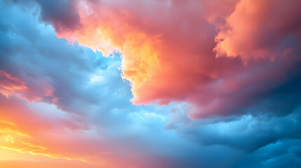 Obraz premium Dramatic Cloudscape With Blue Orange And Pink Hues Evoking A Sunset Atmosphere