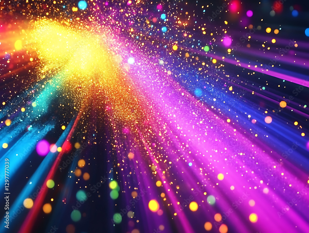 Poster vibrant light rays and colorful particles dark background abstract art dynamic environment artistic 