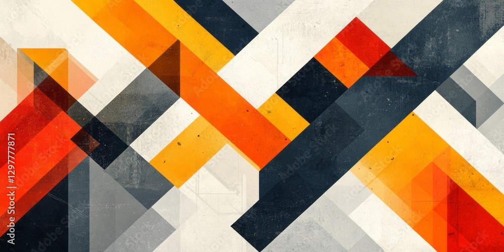 Poster geometric abstract art features intersecting colored rectangles and parallelograms