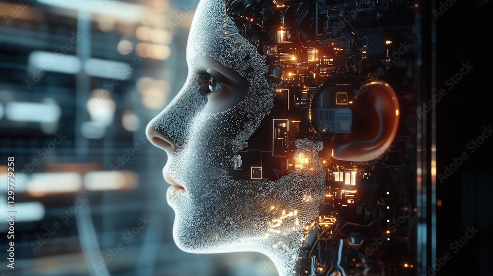 Poster professional business environment where ai technology assists in processing data, automating routine