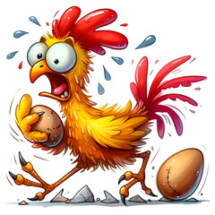 Watercolor Clipart of Funny cartoon crazy panicked chickens. Watercolor clipart illustration isolated on a white background