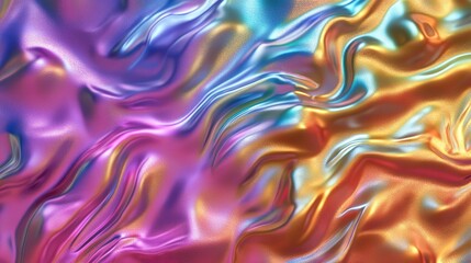 Obraz premium radiant rainbow foil texture with organic ripples, capturing the movement of shifting light as it dances across the metallic surface