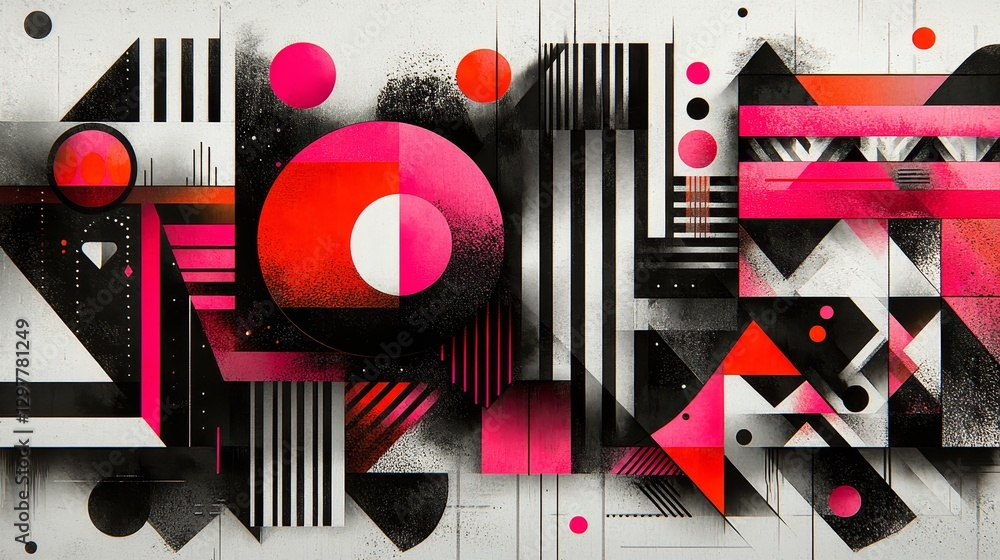 Poster dynamic abstract composition with geometric shapes and bold colors creates a captivating modern arti