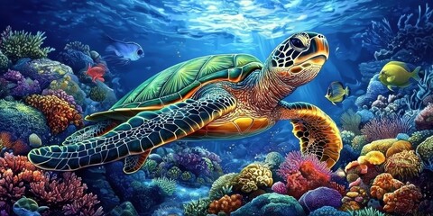 Fototapeta premium Experience the beauty of tropical exploration beneath the waves.