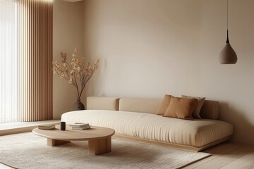 Modern minimalist apartment design with a serene atmosphere.