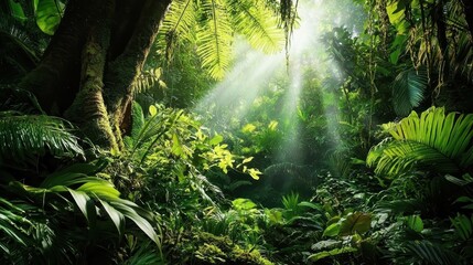 Obraz premium A stunning view of a lush green tropical jungle.
