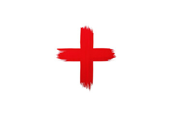 bold red brushstroke cross symbol on transparency background, representing faith and spirituality