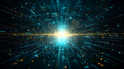 Fototapeta premium Abstract Digital Network Visualization Of Light And Blue Pixelated Data Tunnel