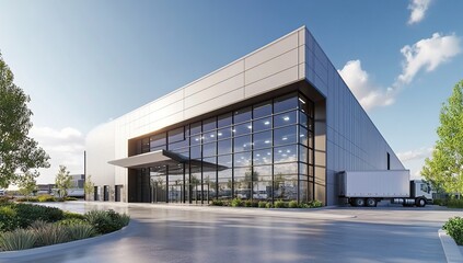 Modern Commercial Building Exterior with Glass Facade