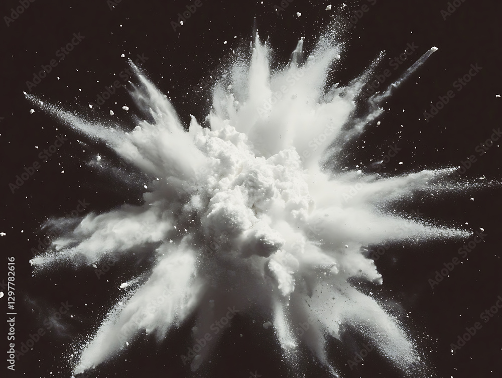 Poster explosive flour cloud eruption studio high-resolution image dark background close-up creative concep