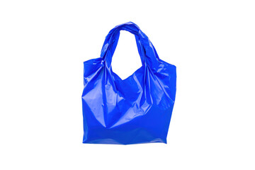 vibrant blue plastic bag with handles, ideal for shopping or storage. Its glossy surface reflects light, showcasing its color and texture. Perfect for eco friendly initiatives