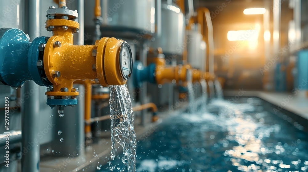 Poster photograph showcasing an automated water recycling system in an industrial environment highlighting 