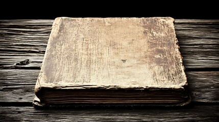 Antique book rests on rustic wooden table
