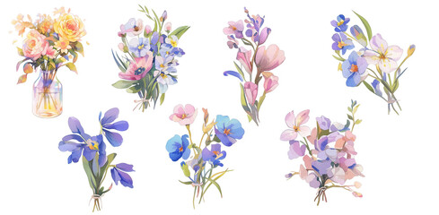 Bundled Collection of flower paintings, colorful bouquets.