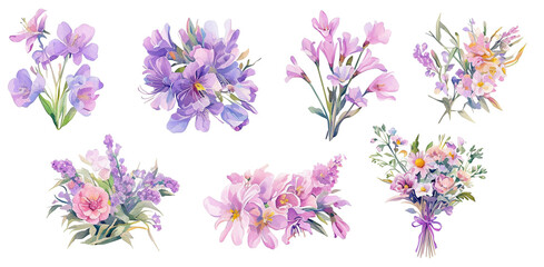 Bundled Collection of flower paintings, colorful bouquets.