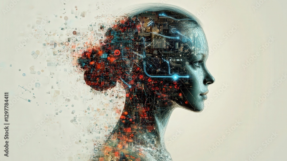 Poster business environment where ai enhances data management, predictive analytics, and task automation,