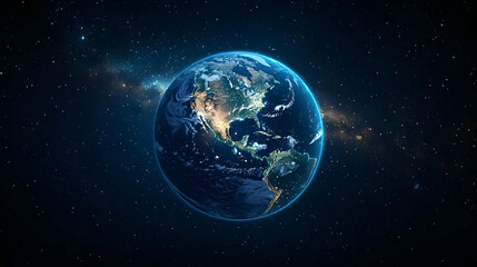 Obraz premium Blue Illuminated Earth Globe in Space with Connected City Lights and Starry Background