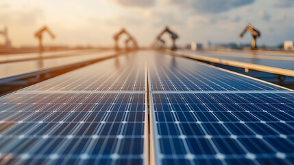 Robotic arms automating solar energy cell production factory technology process industrial environment close-up view renewable energy innovation