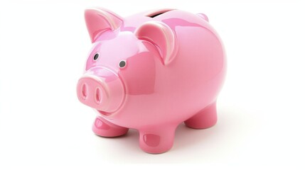 Fototapeta premium 3d rendering a cute pink piggy bank standing on white background. AI generated image