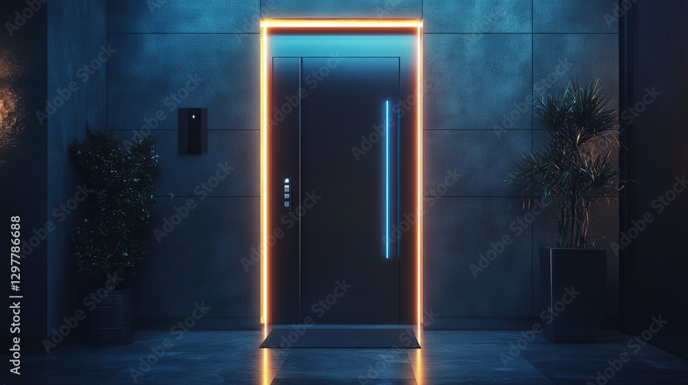 Aufkleber high-tech biometric security door with ai facial recognition, voice authentication, and quantum-encr