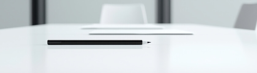 Fototapeta premium Innovative startup meeting, minimalist workspace featuring black pen on clean white table, ideal for meetings