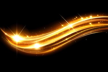 Golden light streaks shine on a black background