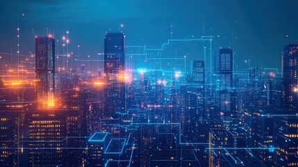 smart city building with integrated technology that adapts to the needs of its residents, offering efficient use of resources