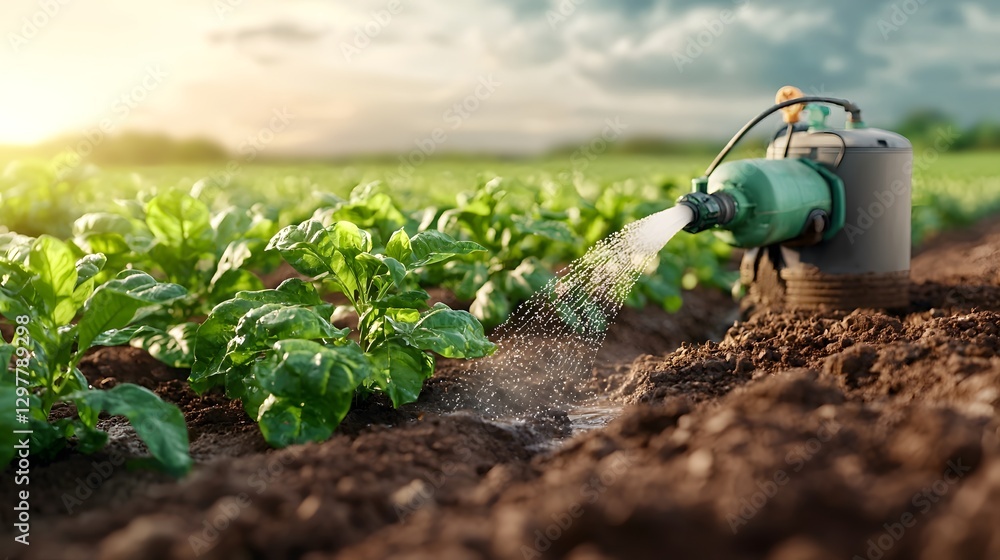 Poster futuristic iot based smart irrigation system maximizing agricultural water efficiency with automated