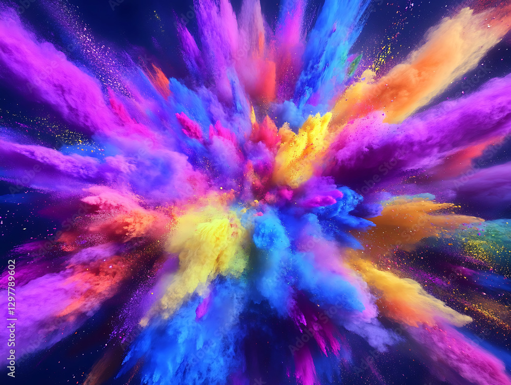 Poster vibrant color explosion abstract art digital creation studio environment aerial view creative concep
