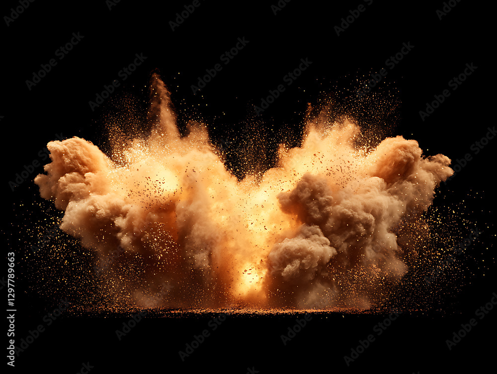 Poster explosive detonation event desert location visual content dark environment close-up viewpoint energy