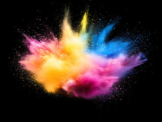 Naklejka premium Explosive colorful powder burst studio digital artwork black background close-up vibrant aesthetics