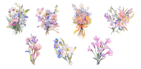 Bundled Collection of flower paintings, colorful bouquets.