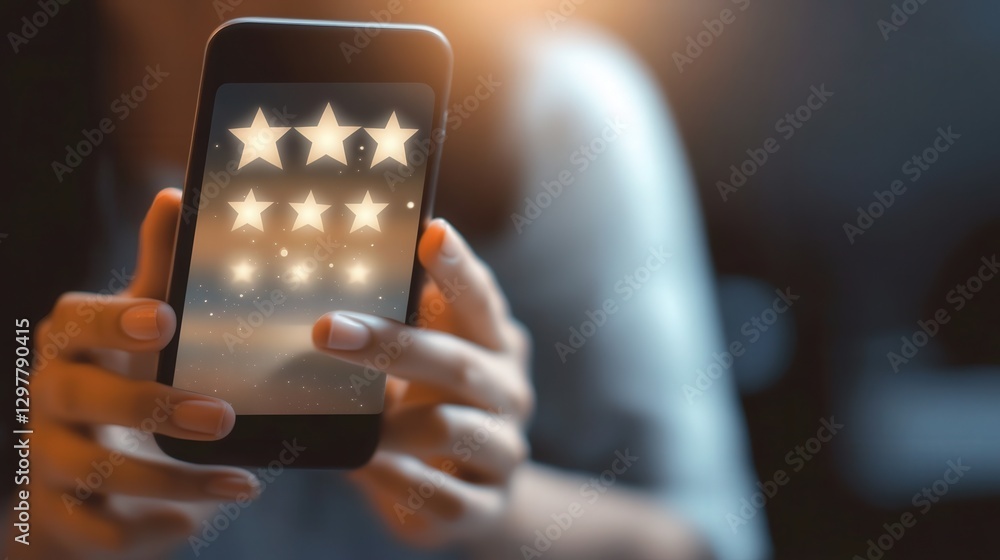 Poster digital survey tool that prompts clients to rate their app experience with five stars and leave mean