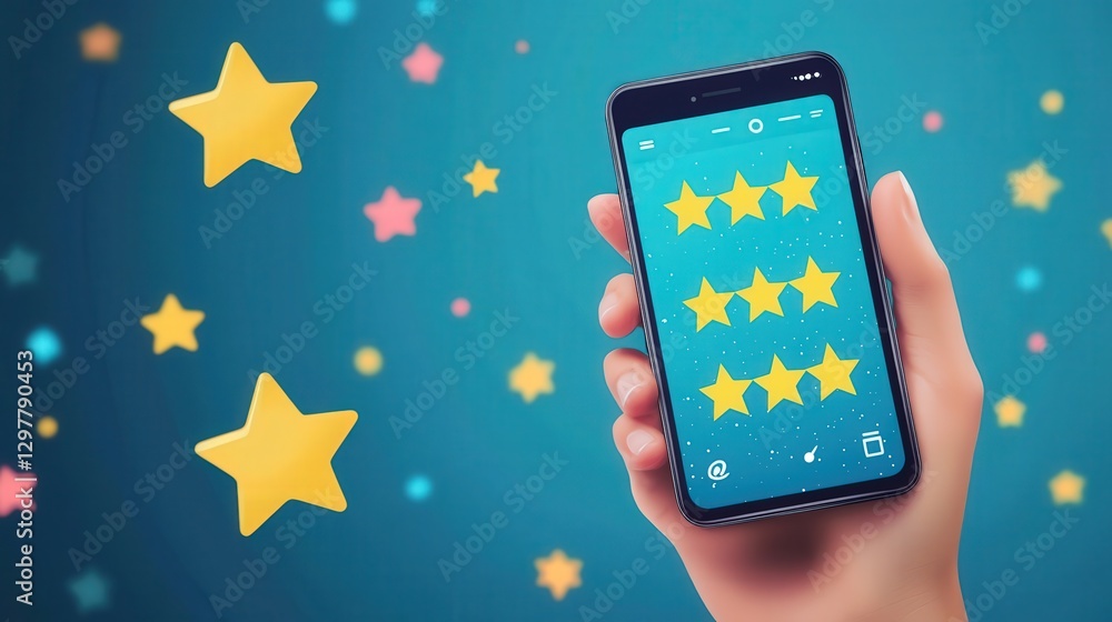 Aufkleber digital survey tool that prompts clients to rate their app experience with five stars and leave mean